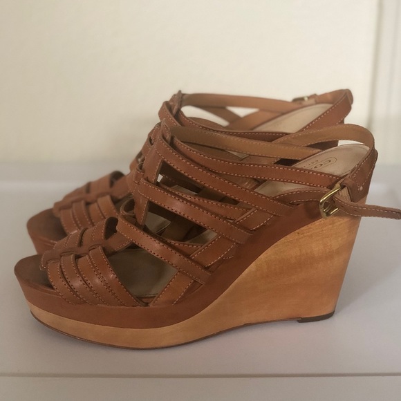 Chestnut Leather Coach Wedges - Picture 3 of 4